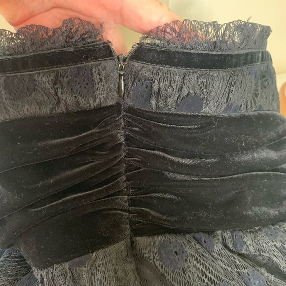 Kay Unger NY Size 6 Lace Velvet Polka Strapless Maxi Dress Black Party Cocktail - Picture 11 of 12